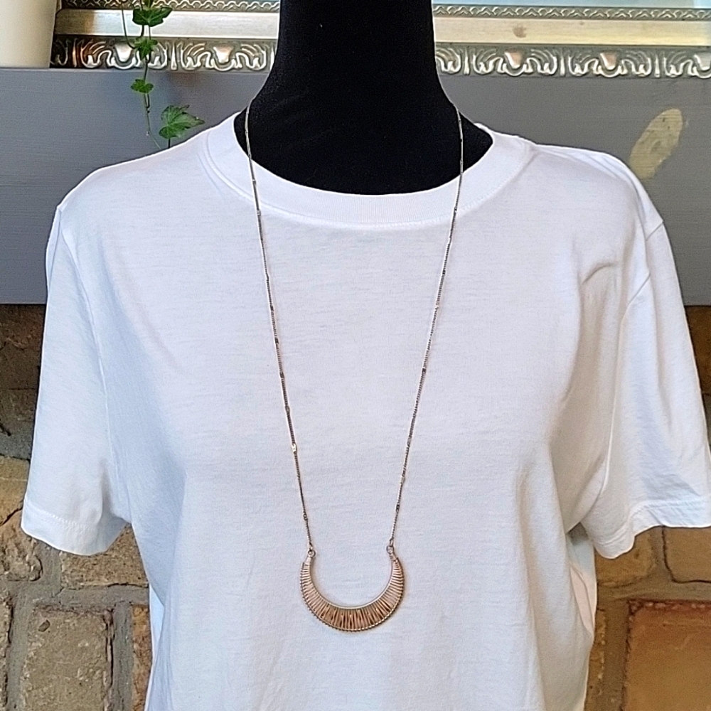 Charming Charlie long gold and pink boho necklace
